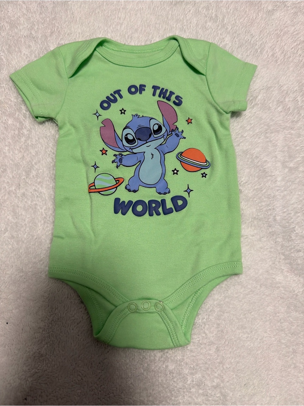 Disney Green Stitch "Out of This World" Baby Bodysuit
